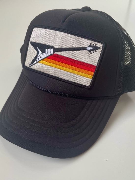 Aviator Nation Other - Aviator Nation Black Trucker Hat Guitar Patch Retro Stripes Rare Limited Edition